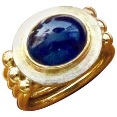 Michael Kneebone Blue Cabochon Sapphire 18 Karat "Relic" Ring