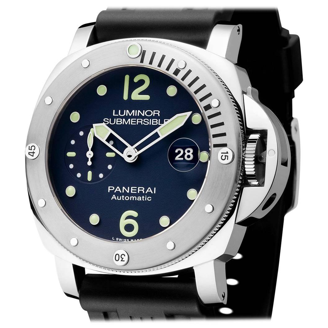 Panerai Stainless Steel Limited Edition Luminor Submersible Automatic Wristwatch For Sale