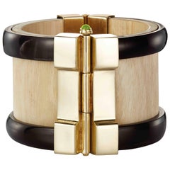 Fouche Cuff Bracelet Gold Bespoke Horn Wood Emerald Peridot Ruby