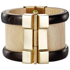 Fouche Bespoke Horn Wood Peridot Emerald Ruby Cuff Bracelet 9