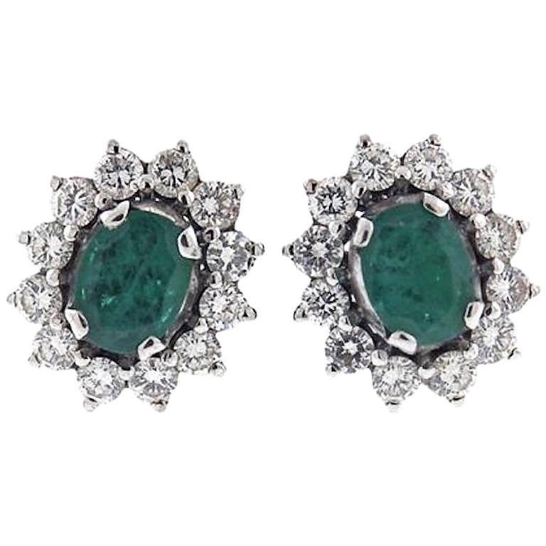 Stunning 1950s Diamond Emerald Stud Earrings
