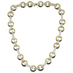 Diamond 18 Karat Gold Round Link Necklace Signed Valente