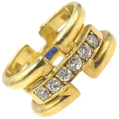 Designer Diamond Sapphire Wide 18 Karat Yellow Gold Wedding Band