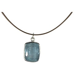 Sparkling Cushion Cut Aquamarine Sterling Silver Bezel Set Pendant 1