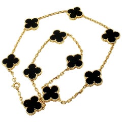 Van Cleef & Arpels Vintage Alhambra Onyx Gold Ten Motif Necklace 4