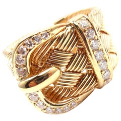 Hermes Diamond Large Woven Buckle Yellow Gold Band Ring