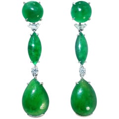 Untreated GIA certified fine Jade  Diamond Platinum Earrings By Wedderien