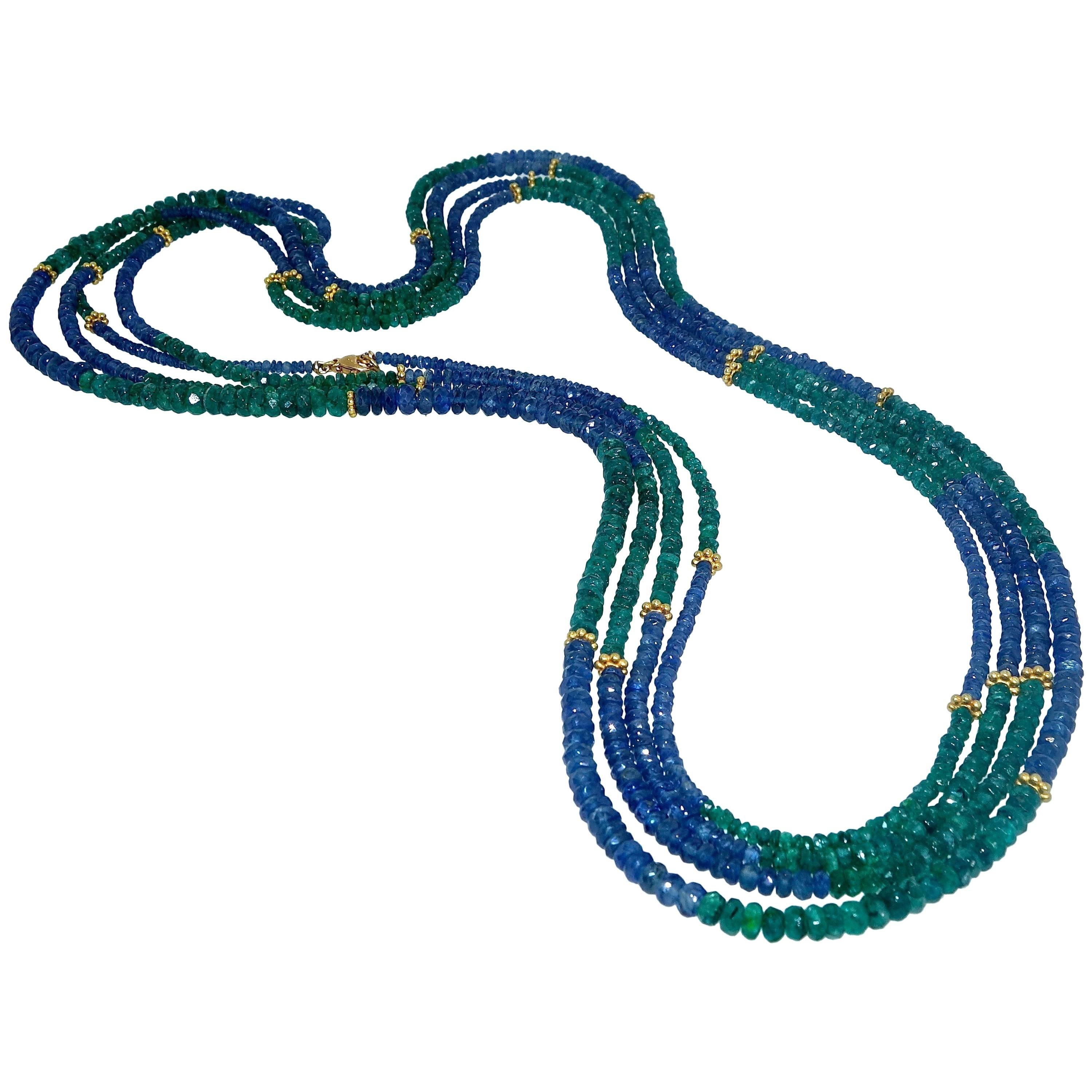 Natural Sapphire, Emerald and Gold Long Sautoir