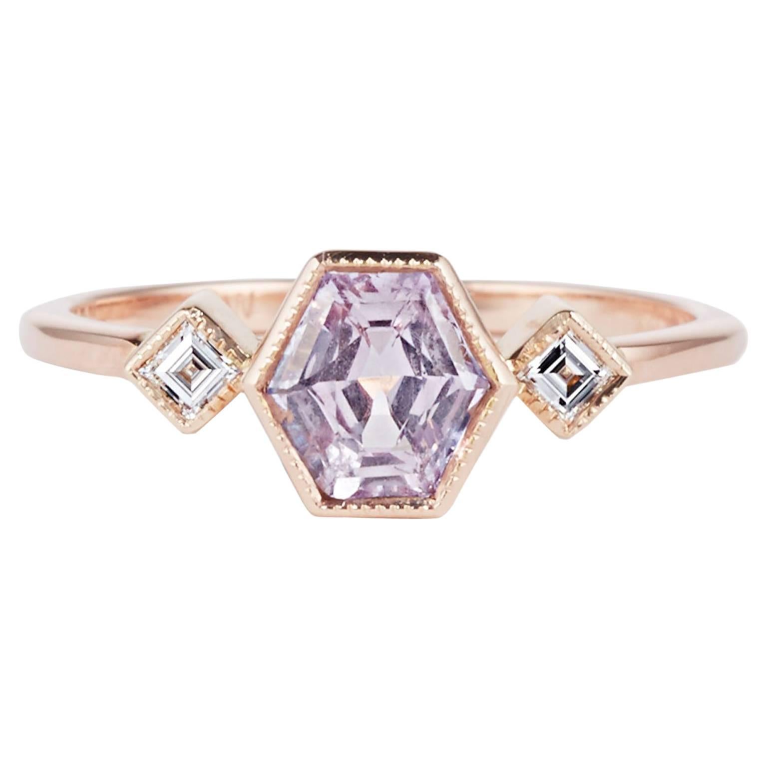 Cushla Whiting Geometric Lavender Sapphire and Diamond Engagement Ring For Sale