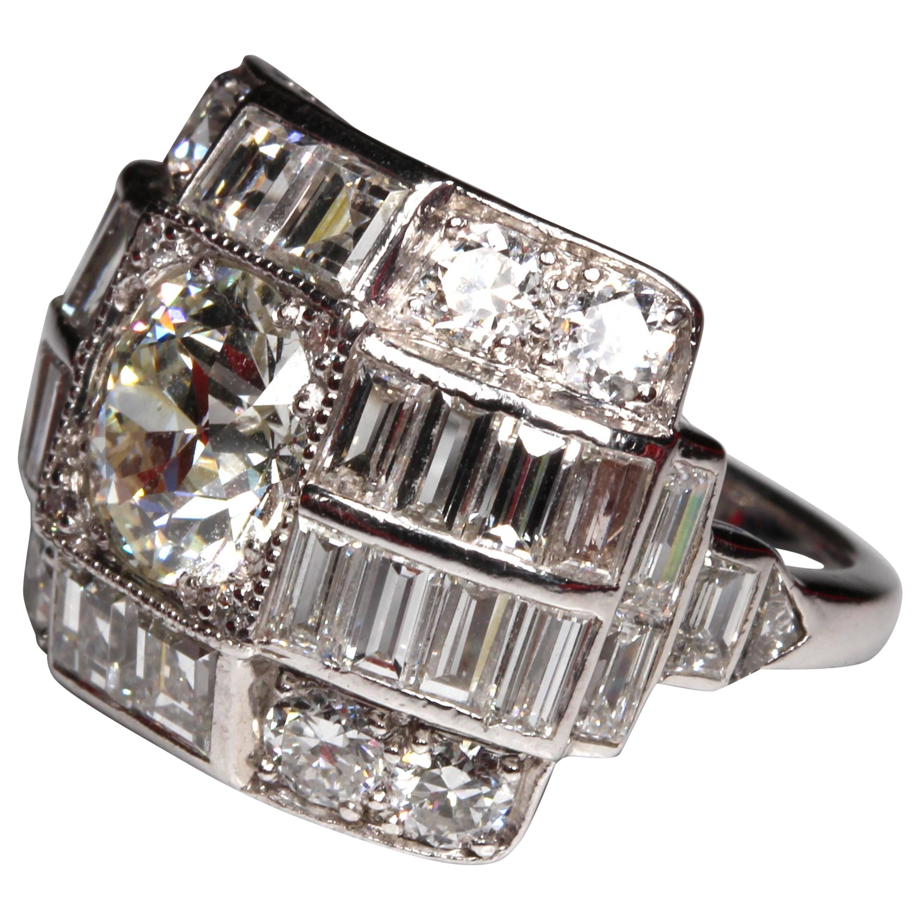 Art Deco 5.82 Carat Diamond Cocktail Ring For Sale