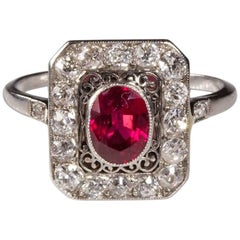 Antique Art Deco French Ruby Diamond Platinum Ring