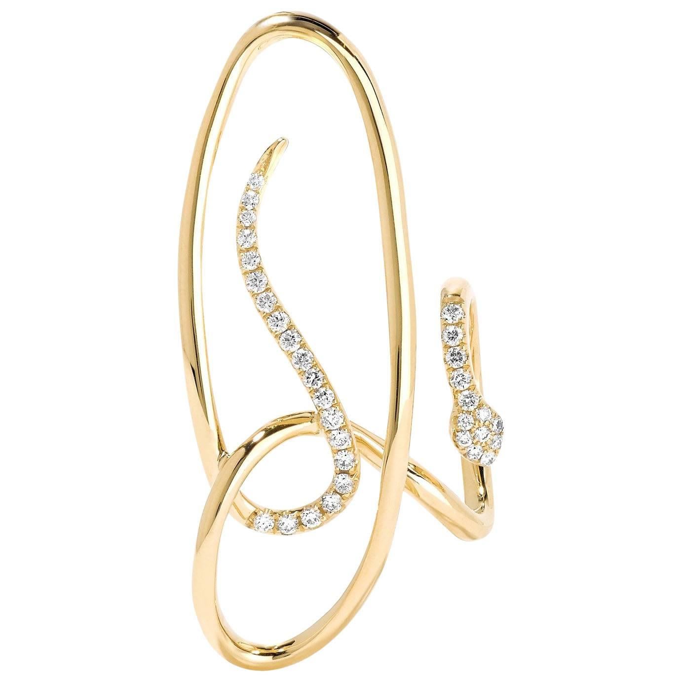 Yvonne Leon Contemporary Earring Snake in 18 Karat Yellow Gold and Diamonds