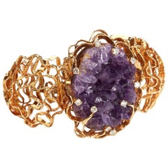 LG Treasures, 1970s Amethyst Diamond Gold Bracelet