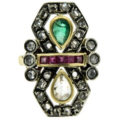 Ruby Emerald Diamond Gold Ring