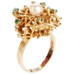 Vintage LG Treasures, 1970 Hooper Bolton Emerald, Pearl Ring Gold Ring