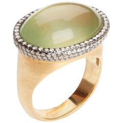 LG Treasures Green Prehnite and Diamond Gold Ring