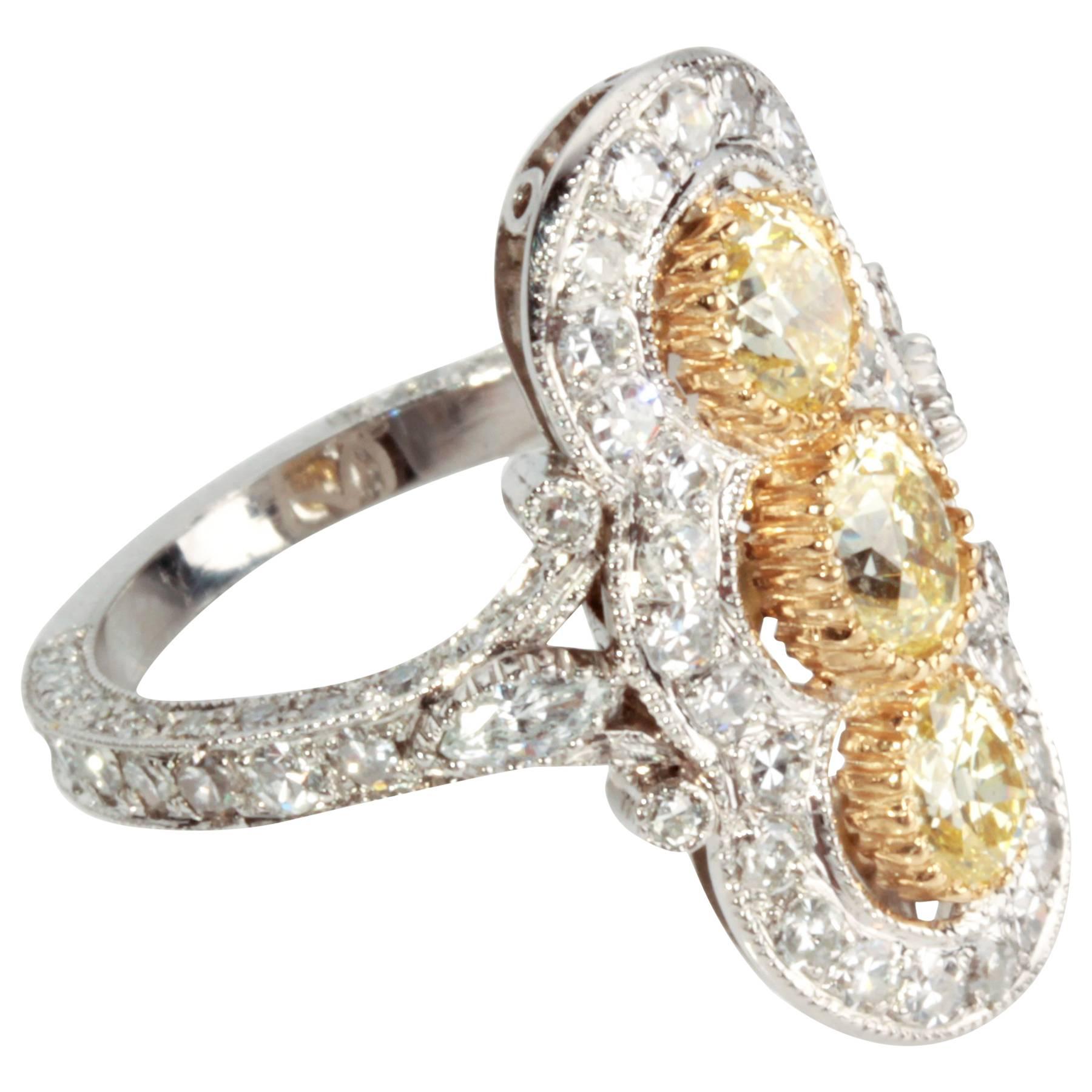 Gold and Platinum Diamond Ring For Sale