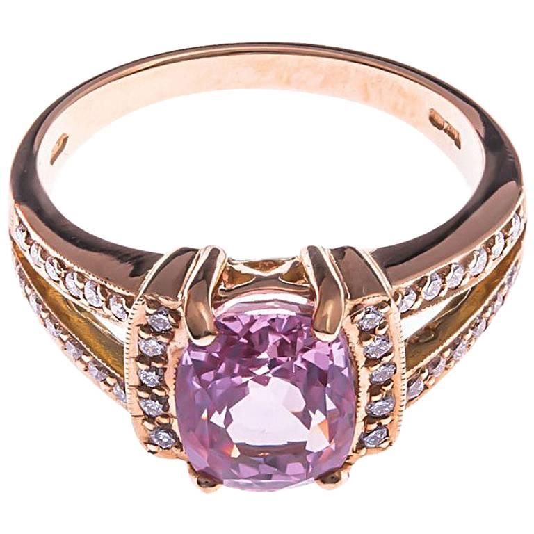 18 Carat Rose Gold 3.00 Carat Pink Sapphire and Diamond Cocktail Ring For Sale