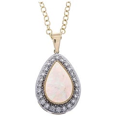 18 Carat Gold 1.12 Carat Opal and Diamond Drop Pendant 4