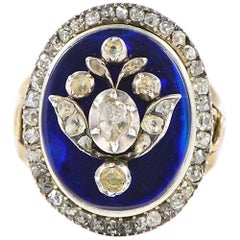 Georgian Royal Blue Bristol Glass Diamond Giardinetti Ring