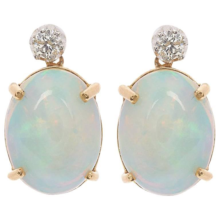 18 Carat Gold 6.00 Carat Opal and Diamond Earrings