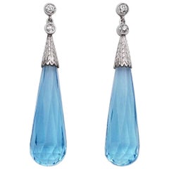 English Art Deco Aquamarine Drop Earrings