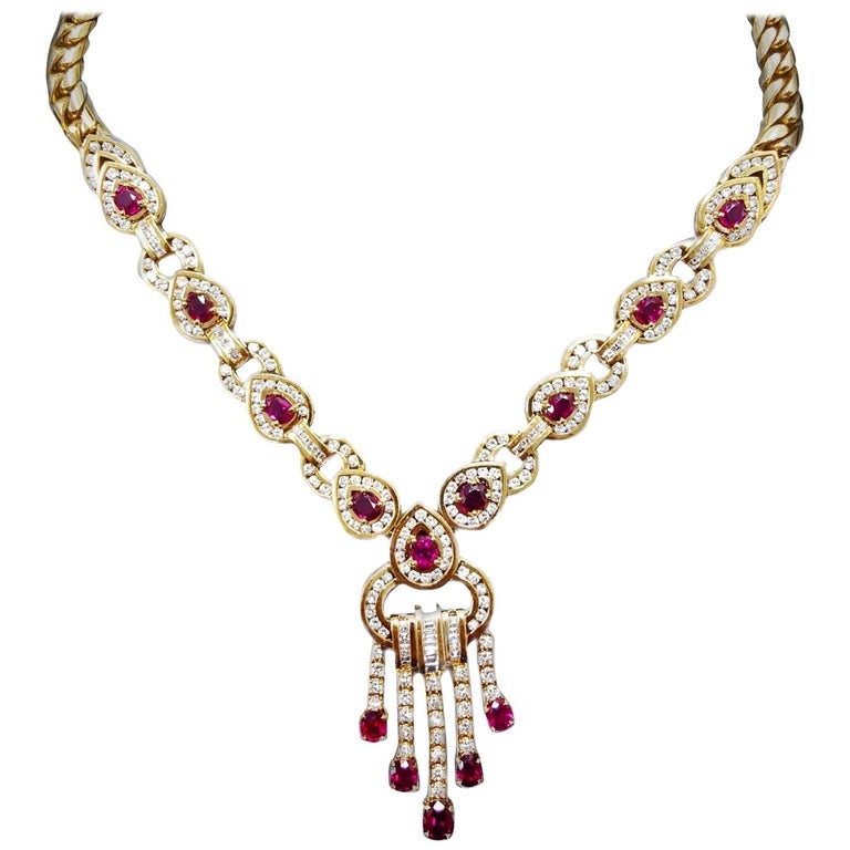 Ruby and Diamond Dangle Necklace at 1stDibs