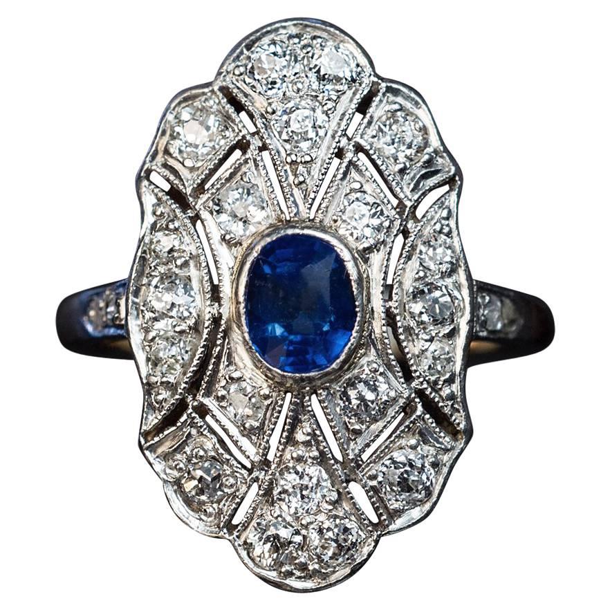 Antiker Saphir-Diamant-Ring, 1910er Jahre