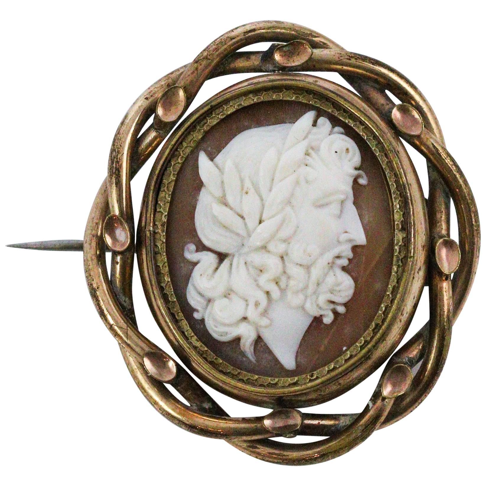 Victorian Gold-Filled Reversible Cameo Hair Mourning Brooch