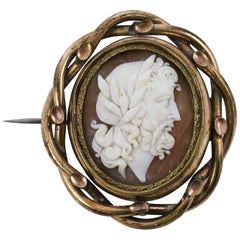 Vintage Victorian Gold-Filled Reversible Cameo Hair Mourning Brooch