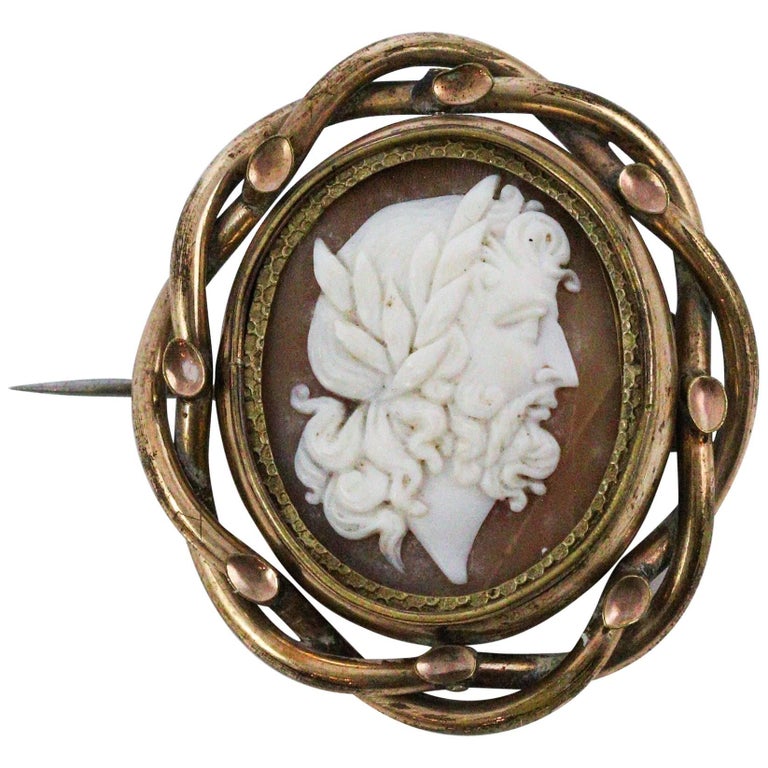 Victorian Gold-Filled Reversible Cameo Hair Mourning Brooch For Sale