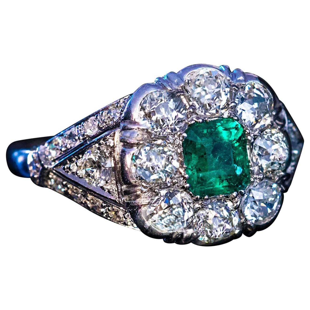 Art Deco Smaragd Diamant Platin Verlobungsring