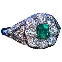 Antique Art Deco Emerald Diamond Platinum Engagement Ring
