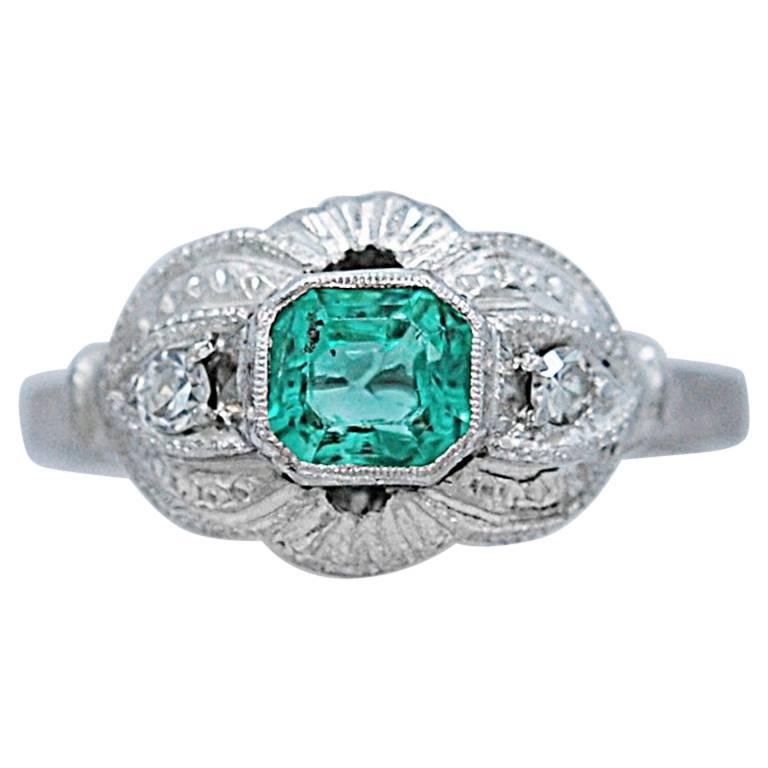 .75 Carat Emerald Diamond Engagement White Gold Ring