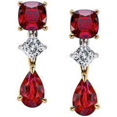 Pear Shape and Cushion Cut Ruby Drop Earrings 8