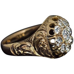 Antique Victorian Mid-19th Century Carved Gold Diamond Ring