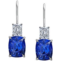 Blue Cushion Sapphire and Diamond Drop Earrings 4