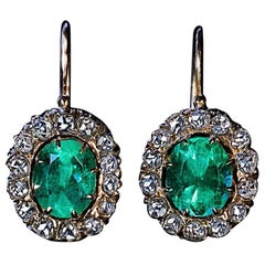 Antique Russian Emerald Rose Cut Diamond Earrings