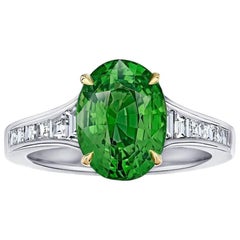 4.37 Carat Oval Green Tsavorite and Diamond Ring 4
