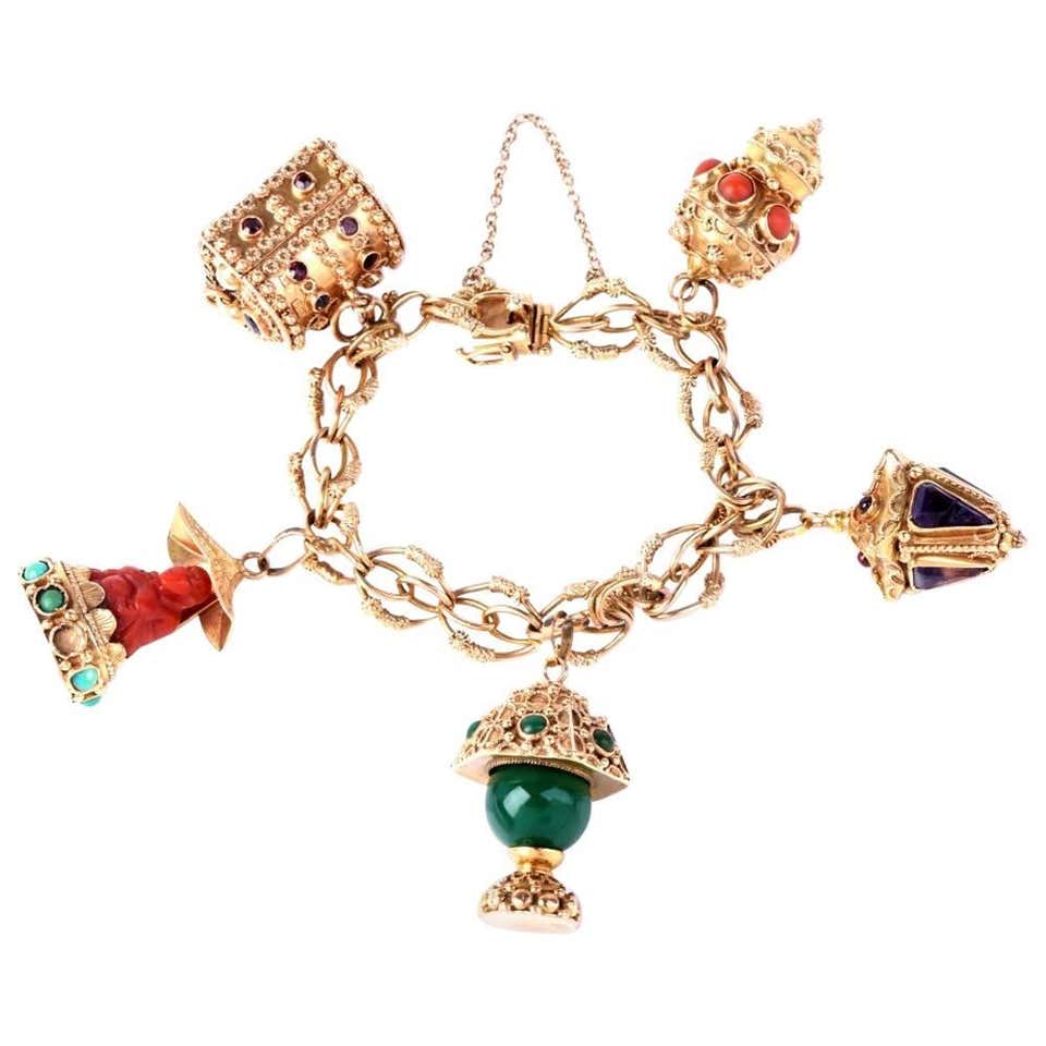 1960s Italian Gold Charm Bracelet at 1stDibs | italian gold charms