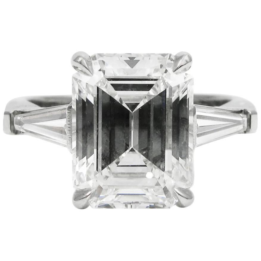 GIA Certified 3.24 carat H VS1 Emerald Cut Classic Diamond Platinum Ring