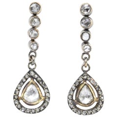 Victorian 10 Karat Rose Gold Rose Cut Diamond Drop Earrings, circa 1890 7