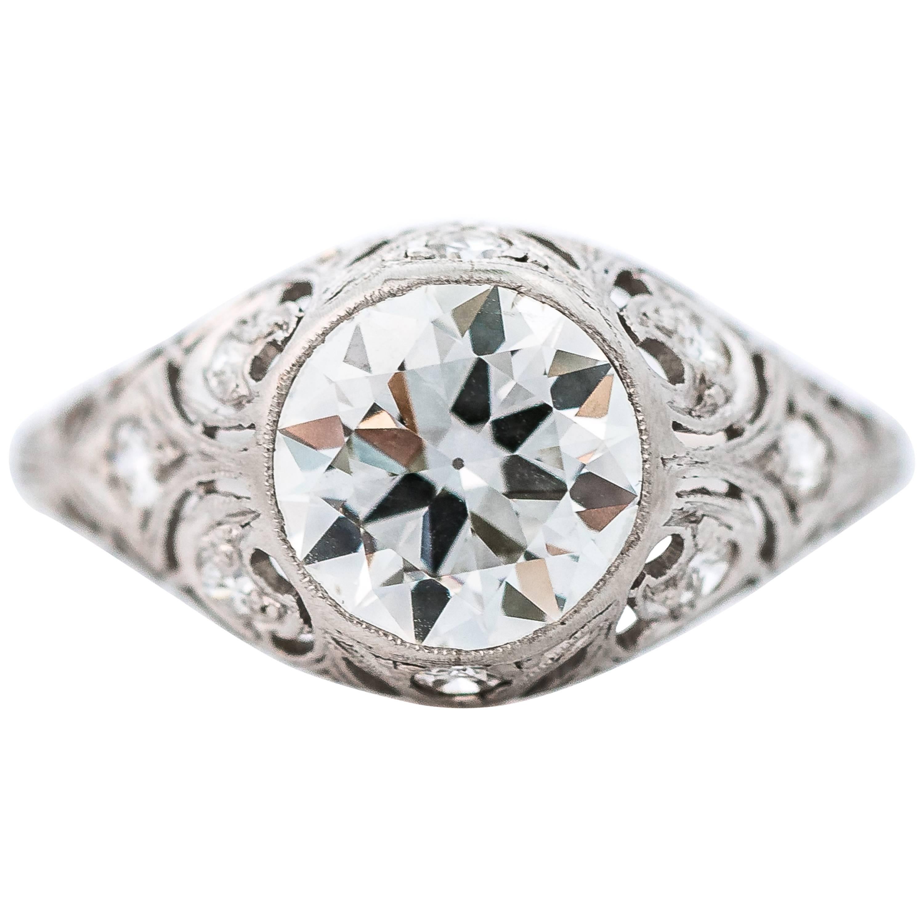 GIA Certified 2.85 Carat Old European cut Diamond, Platinum Engagement Ring