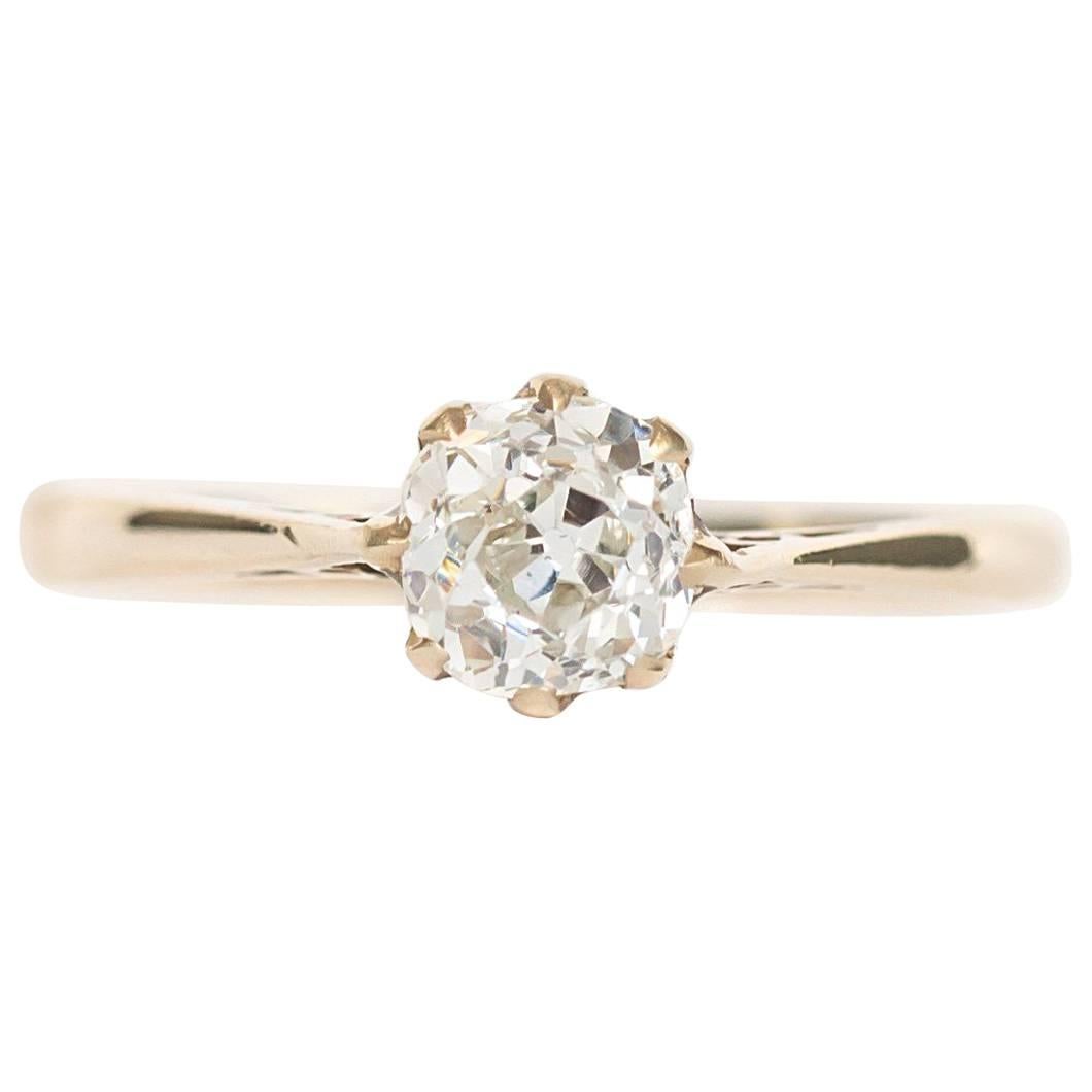 1890s Victorian Old Mine Brilliant Cut Diamond Engagement Yellow Gold Ring For Sale