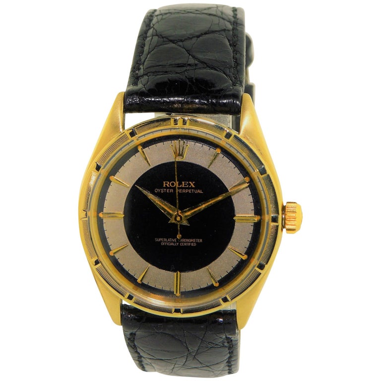 Rolex Yellow Gold Oyster Perpetual Fluted Bezel Watch For Sale at 1stdibs