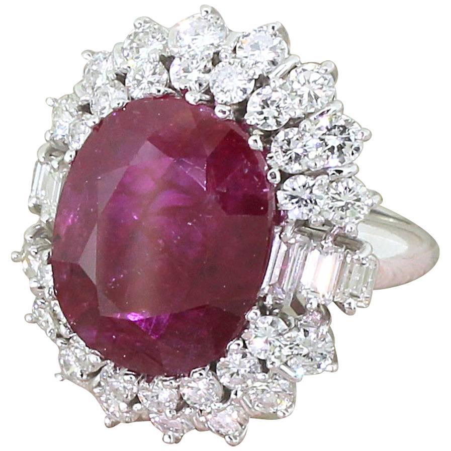 Late 20th Century 9.47 Carat Natural Ruby and Diamond Ring For Sale