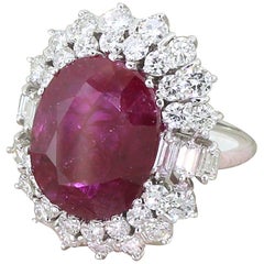 Vintage Late 20th Century 9.47 Carat Natural Ruby and Diamond Ring