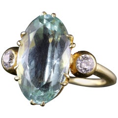 Antique Victorian Aquamarine Diamond Ring 6 Carat Aquamarine Sea Green