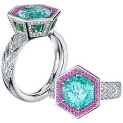2.91 Carat Paraiba Tourmaline Diamond Cocktail Ring Andrew Geoghegan Design