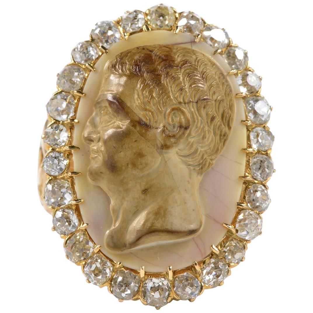 Victorian 2.50 Carat Diamond Augustus Head Agate Ring For Sale